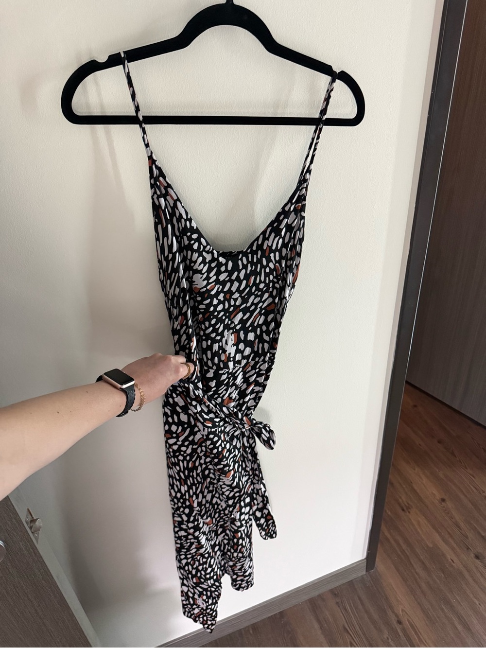 Black Printed Slip Dress with Pink & White Accents
